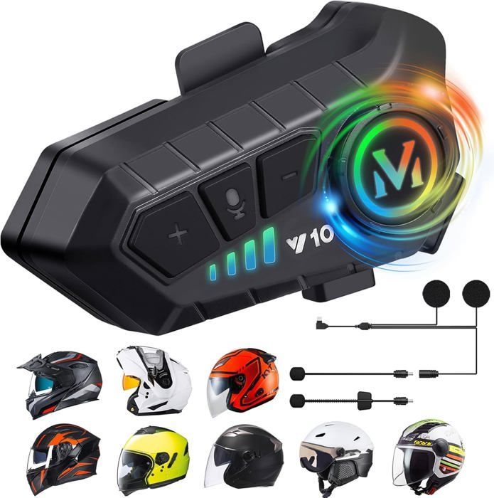 Interfono per moto, altoparlanti per casco da moto, lunga durata della batteria, IPX6, risposta/chiamata automatica, controllo della musica, 300 m