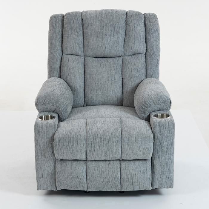 Sedia a rotelle elettrica regolabile (grigio chiaro): ausilio per alzarsi, massaggio, riscaldamento, poggiapiedi, 2 tasche, portabicchiere (per anziani)