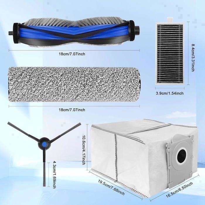 15-piece accessory set for ECOVACS DEEBOT X8 Omni/X8 Pro Omni, 1 main rubber brush, 4 filters
