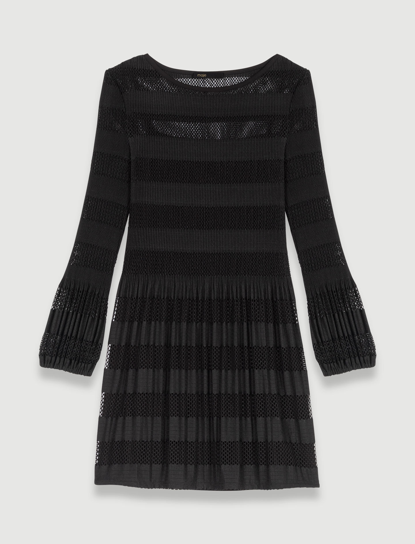 Rochie scurtă din tricot ajurat - Negru