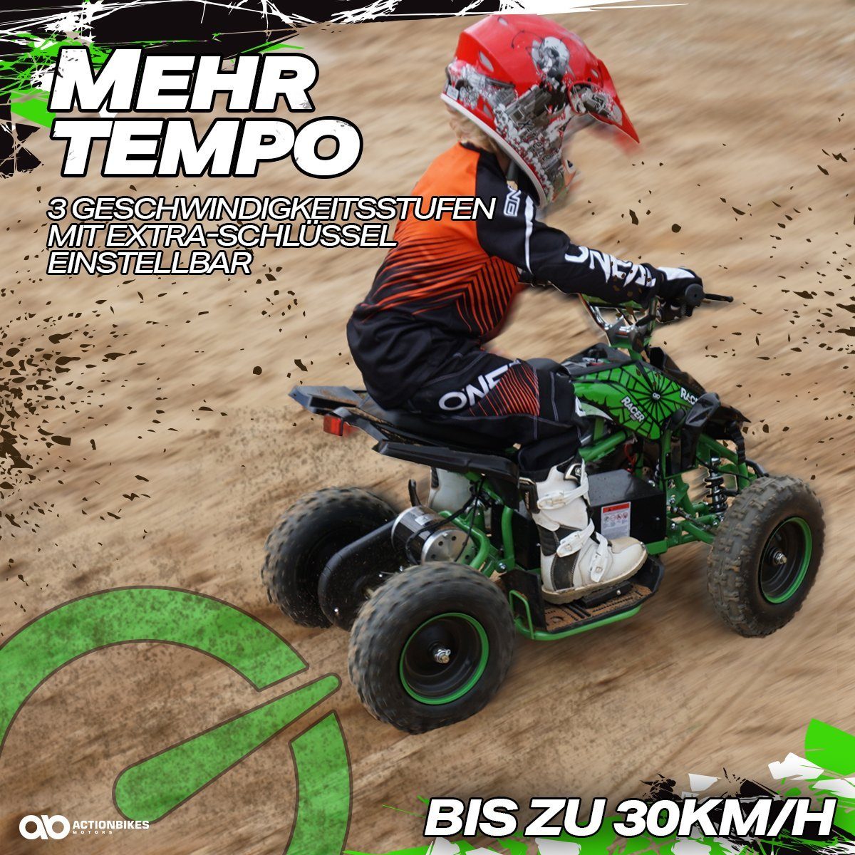 Actionbikes Motors Elektryczny dziecięcy quad Mini Elektryczny dziecięcy quad Racer 1000 W 36 V, ładowność 50 kg, (1 szt.), do 50 kg - hamulce tarczowe - przełącznik nożny Safety Touch System