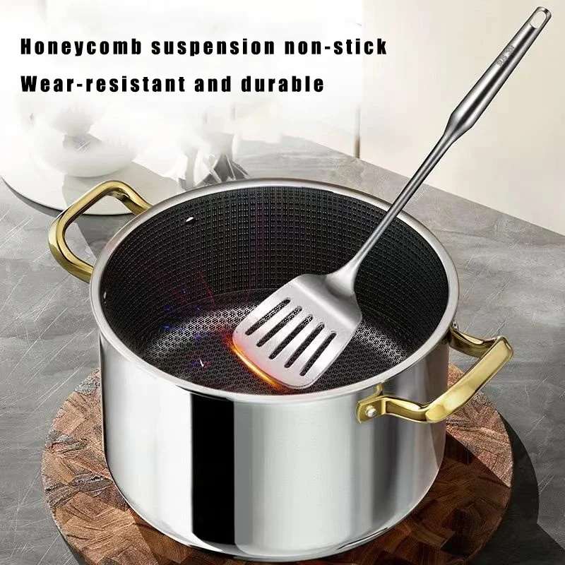 Casserole en acier inoxydable 304, revêtement antiadhésif alvéolé, couvercle inclus, compatible avec les plaques à induction, les cuisinières à gaz et toute autre poêle à frire.