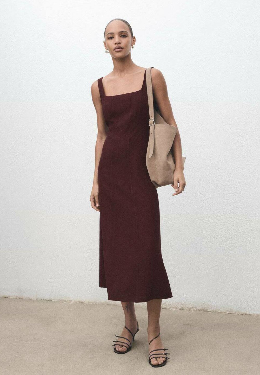 Mango MIDI MET STIKSELS - Dagjurk - bordeaux
