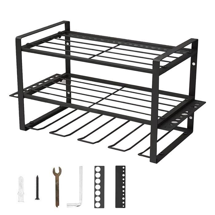 Estante de herramientas de pared de 3 niveles con 4 ranuras, soporte para herramientas eléctricas, organizador de acero para taller/garaje