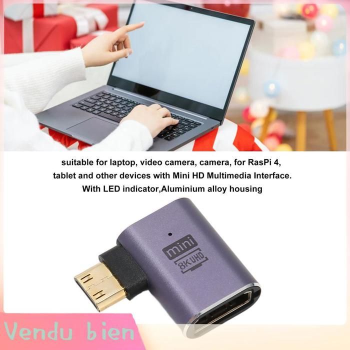 Adaptador Garosa Mini HD a HD, convertidor de indicador LED de ángulo recto 8K para sonido de proyector
