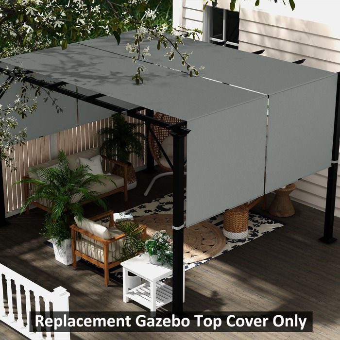 Juego de 2 toldos de repuesto para pérgola - Outsunny - retráctiles, 4,9 x 1,2 m - tejido de poliéster con protección UV - gris oscuro