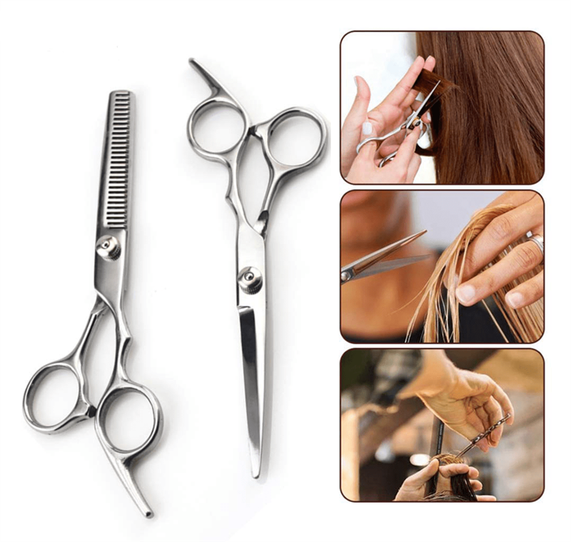 UNIQ Friseur-Set mit zwei Scheren und einem Frisierumhang – Schwarz