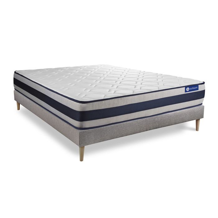 Ensemble Matelas Sommier 120x190 cm - Sommier Gris (en kit) - Actilatex Ergo