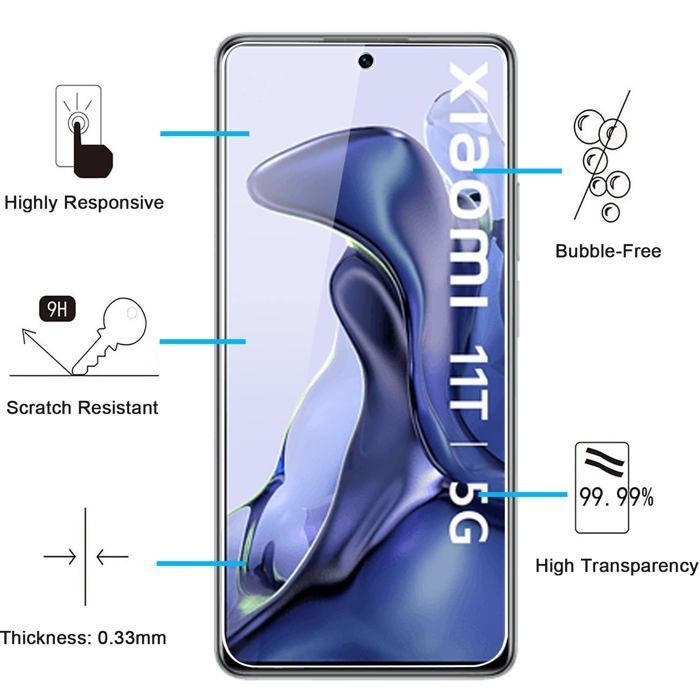 Lot de 3, Verre Trempé pour Xiaomi 11T 5G / Xiaomi 11T Pro 5G, Film Protection écran efficace contre les Rayures - sans Bulles