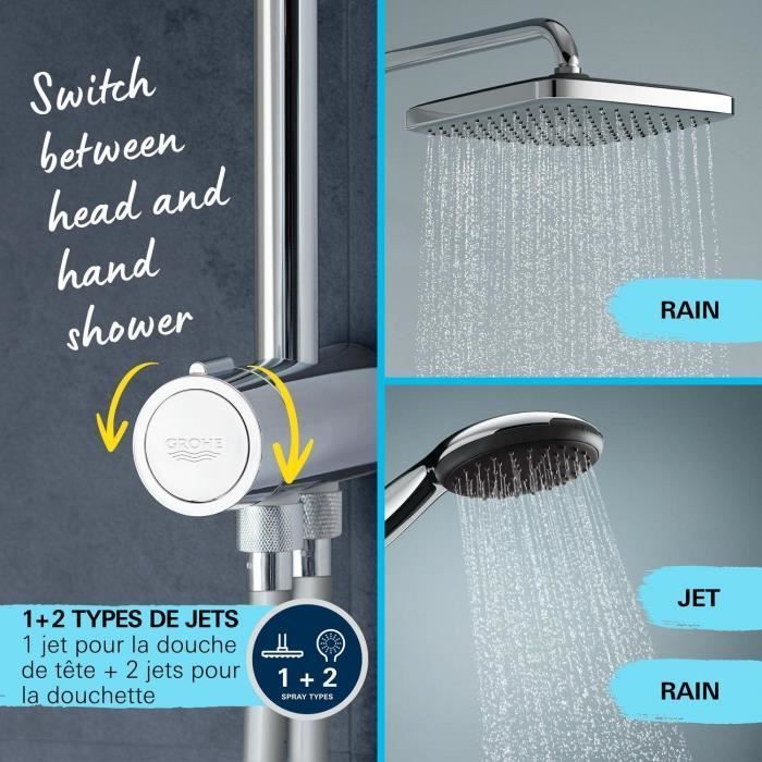 Columna de ducha con desviador manual - Ahorro de agua - GROHE Vitalio Comfort 250 - Cromado - 26986001