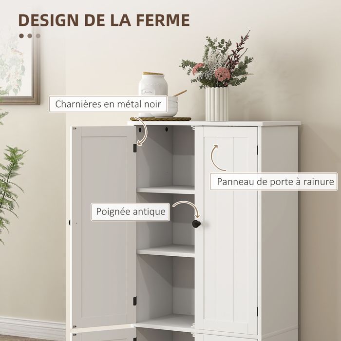 Kitchen cabinet - HOMCOM - adjustable cupboards and shelves - 58.2 x 30 x 123 cm - white