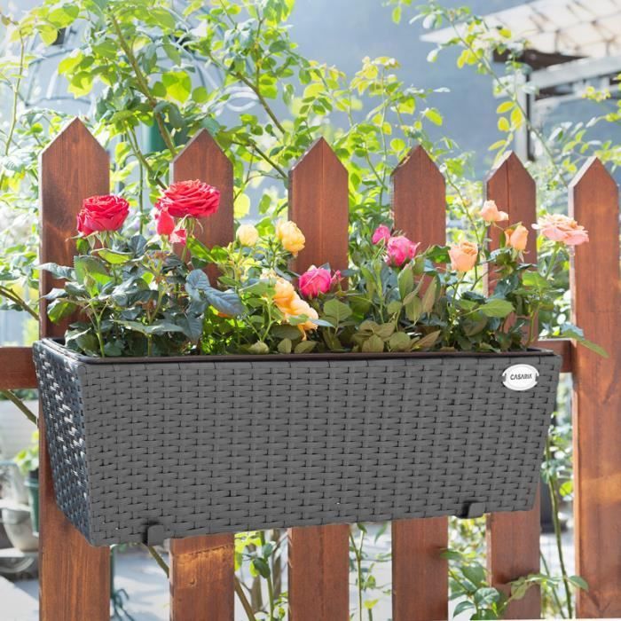 4x Bac à fleurs 11 litres support de montage intérieur extérieur jardinière pot de fleurs décoration balcon terrasse noir