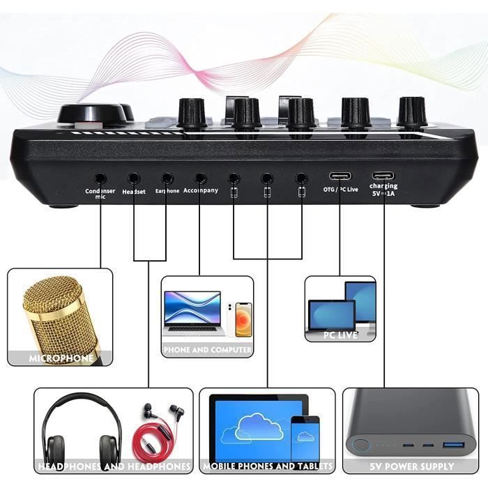 Mezclador de DJ - MARSEE - F998 - Micrófono BM-800 - Bluetooth - Efectos de mezcla