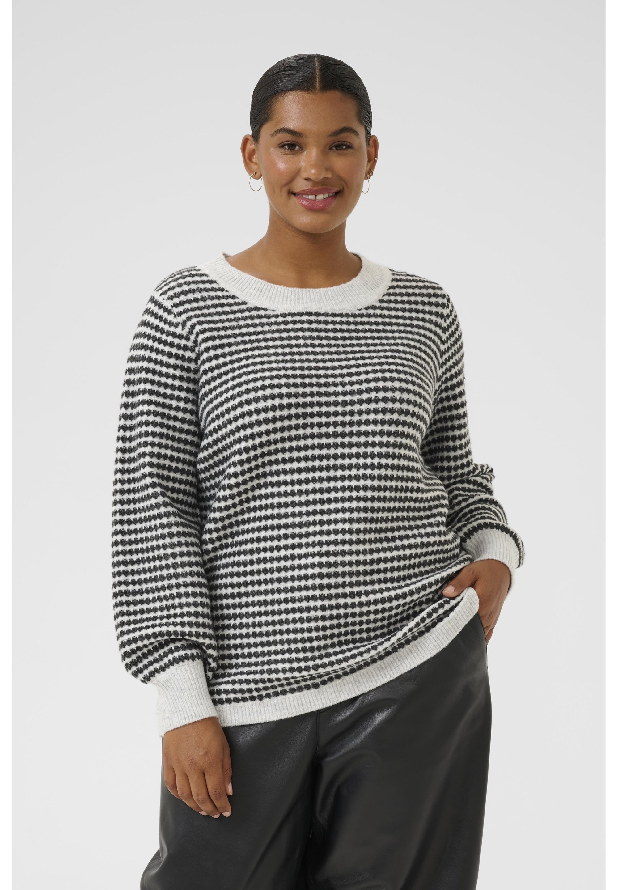 Kaffe Curve ELIONA - Pullover - hellgrau m schwarze Struktur