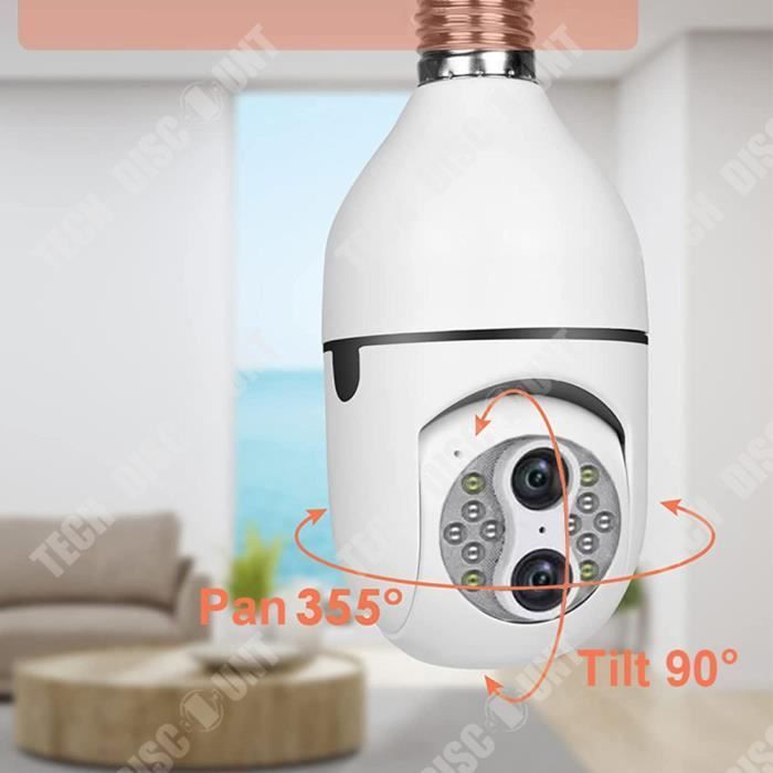 TD® Caméra de surveillance sans fil 1080P E27 Vision nocturne en couleurs Suivi des mouvements sur 360 degrés Audio bidirection