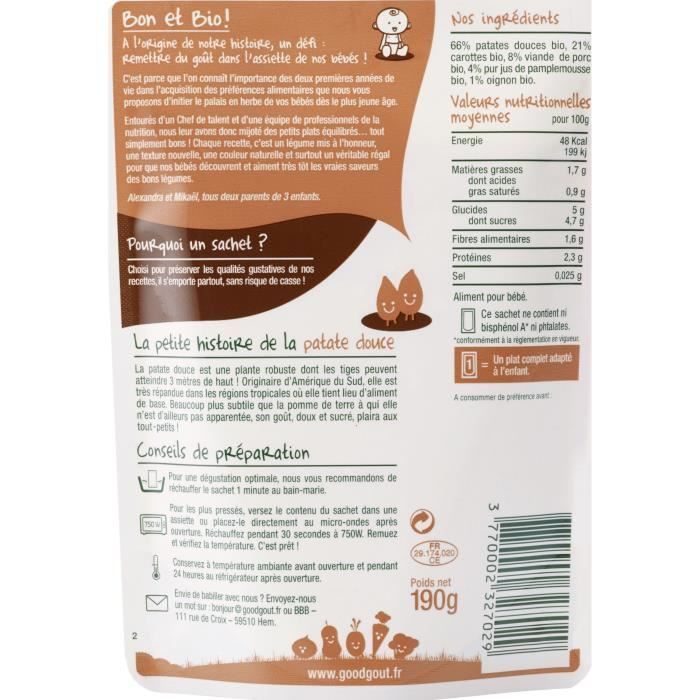 Lekker gerecht: Gebakken zoete aardappelen met varkensvlees +6 mg biologisch 190 g