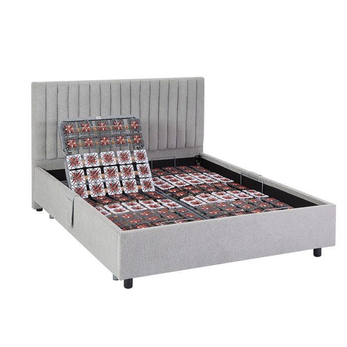 Cama eléctrica de relajación con somier de láminas decorativas y colchón de espuma viscoelástica - 2 x 70 x 190 cm - Tela - Gris - SASORA by YSMÉE