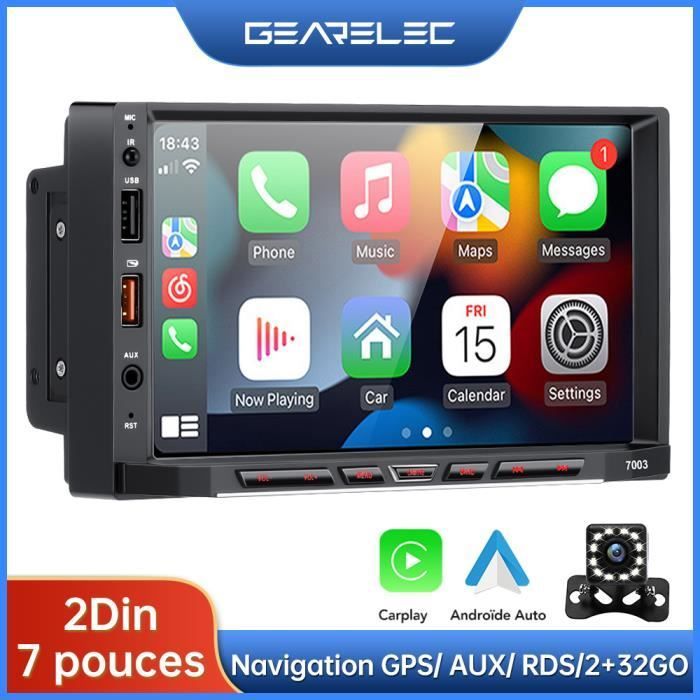 Radio para coche GEARELEC de 7 pulgadas con Android 11, CarPlay, Bluetooth, Wifi, GPS, AUX, RDS, FM y receptor multimedia.