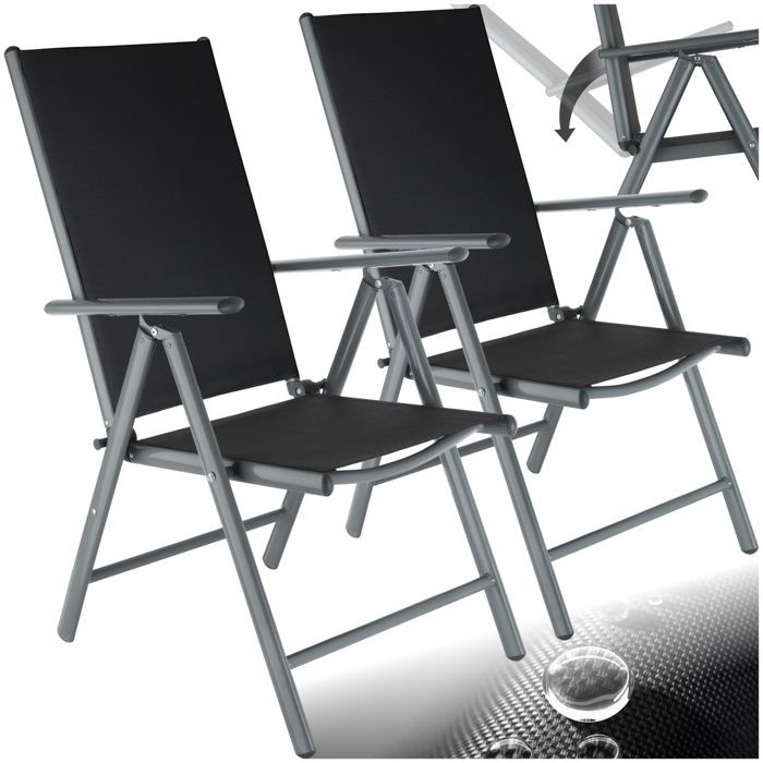 Fauteuils de jardin - TECTAKE - Lot de 2 chaises de jardin pliantes MARILENA Pliable Dossier réglable 7 positions - Noir/Anthracite