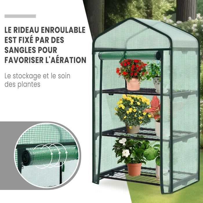 WOLTU Serre de Jardin avec Étagères Métalliques à 3 Niveaux, Serre Hivernage, Bâche Renforcée en PE, 69x49x125cm, Vert W0UETT0045