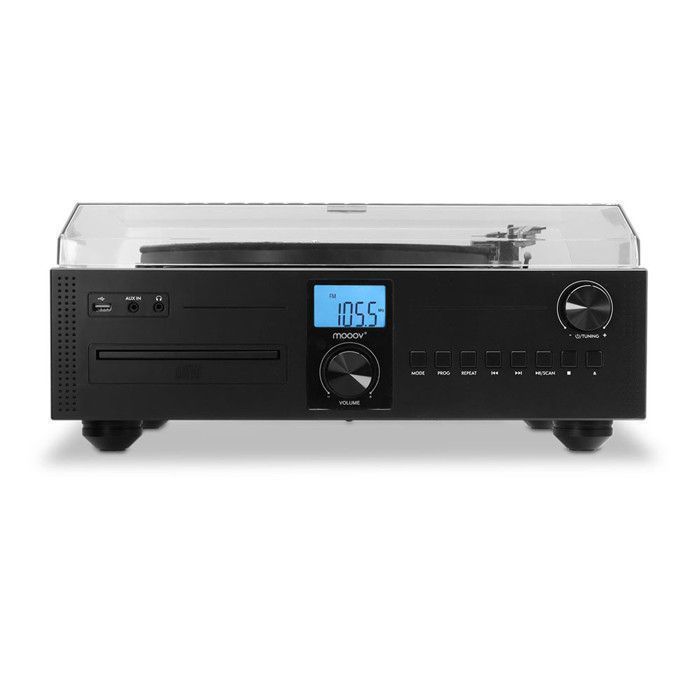 Mooov 477365 Micro-chaîne HiFi, Lecteur CD Radio, Platine Vinyle 33, 45, 78 Tours Stéréo Bluetooth - Haut-Parleur Intégrés - Bois