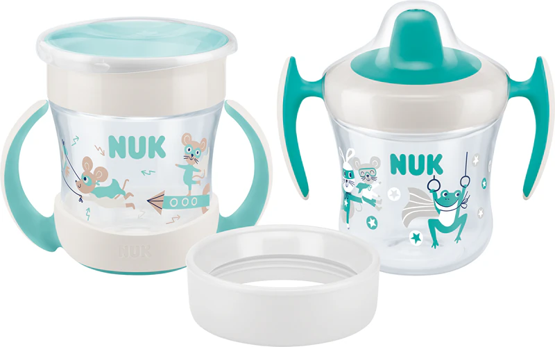 NUK Mini Cups sada mätovo-tyrkysová 3v1 hrnček