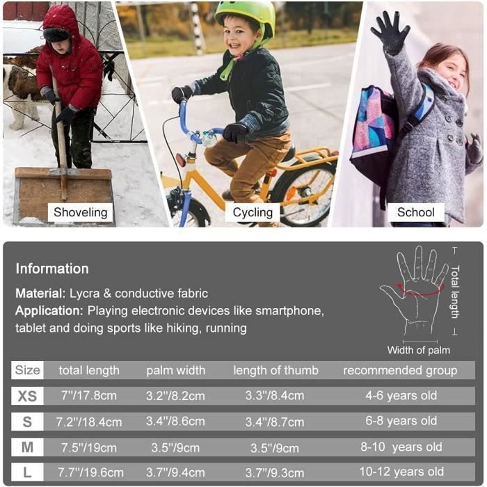Guantes de invierno cálidos para niños, compatibles con pantallas táctiles: guantes térmicos antideslizantes y resistentes al viento para ciclismo, ideales para motociclismo, correr y esquiar.