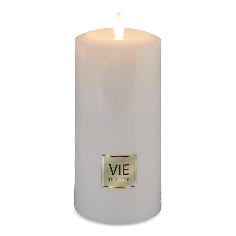 Vie Selected kubelys 16 cm ø 7,6 cm LED med timer hvid voks