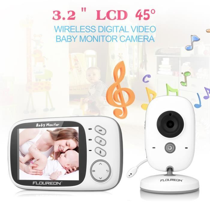 Babá eletrônica digital sem fio Floureon VB603 de 2,4 GHz com tela LCD de 3,2