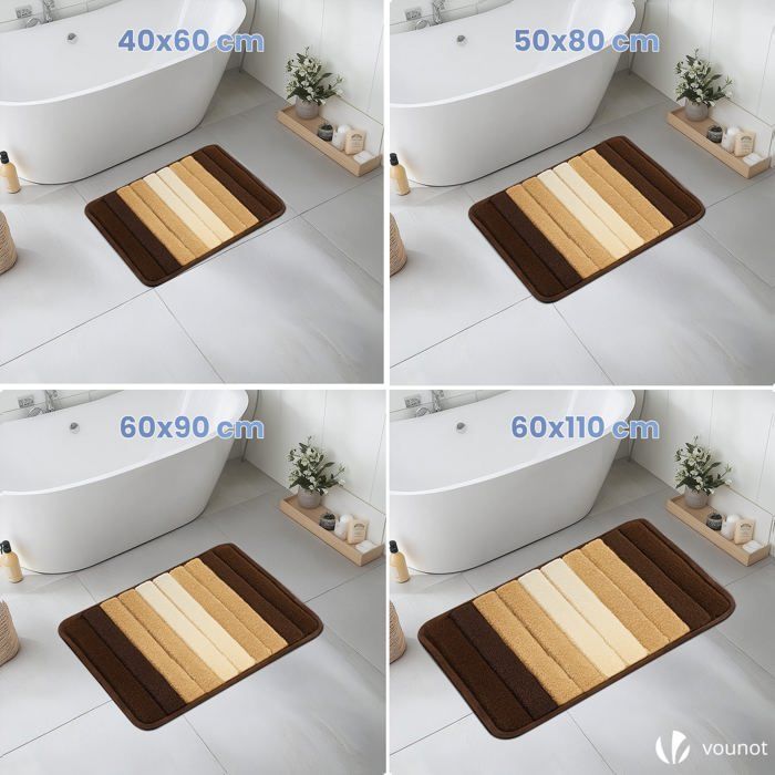 VOUNOT® Lot de 2 Tapis de Bain Antidérapant microfibre motif dégradé 60x90cm beige