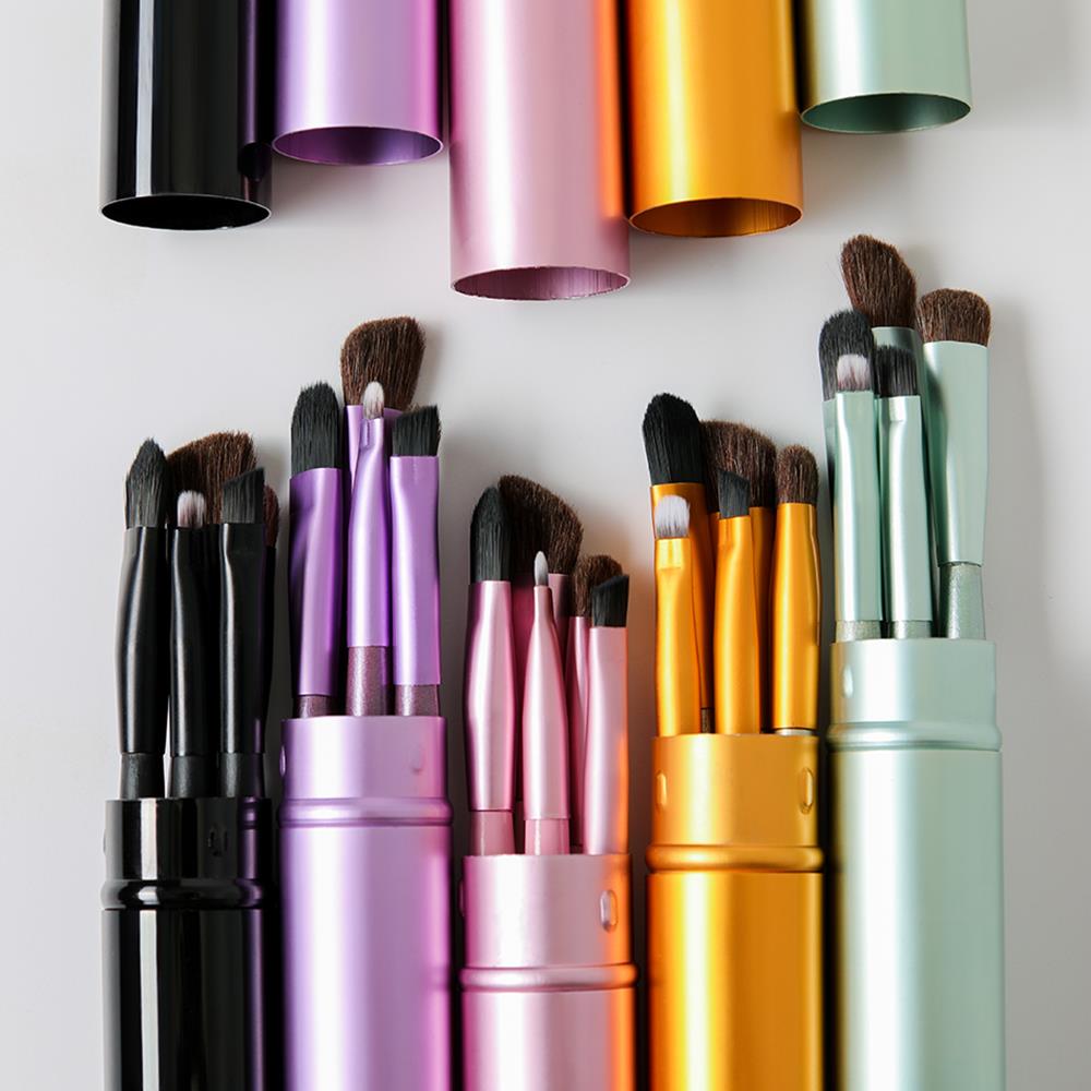Set da 5 pezzi con pennelli per ombretto, eyeliner, sopracciglia e labbra: set di mini pennelli per il trucco professionale e portatile, ideale da portare sempre con sé.