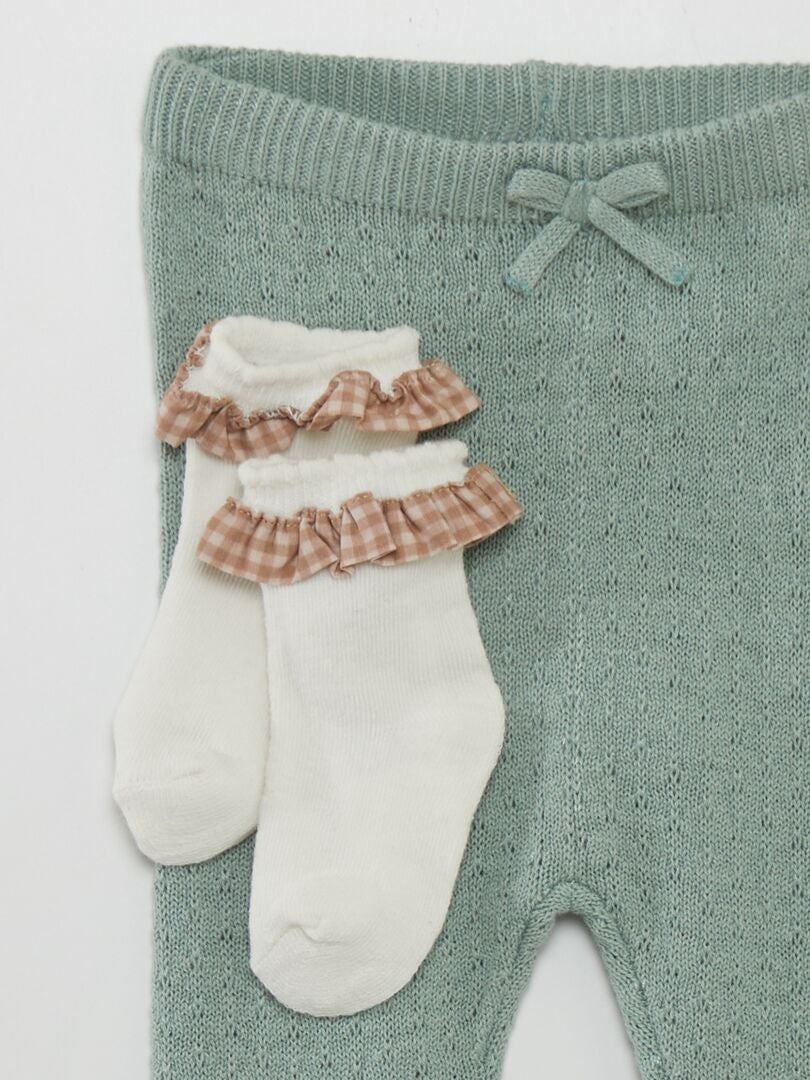 Set van gebreide legging en sokken - GROEN