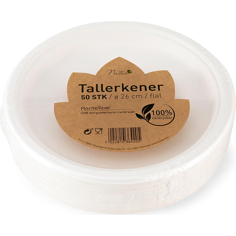 Nature-kertakäyttölautanen 50 kpl, 100 % biohajoava
