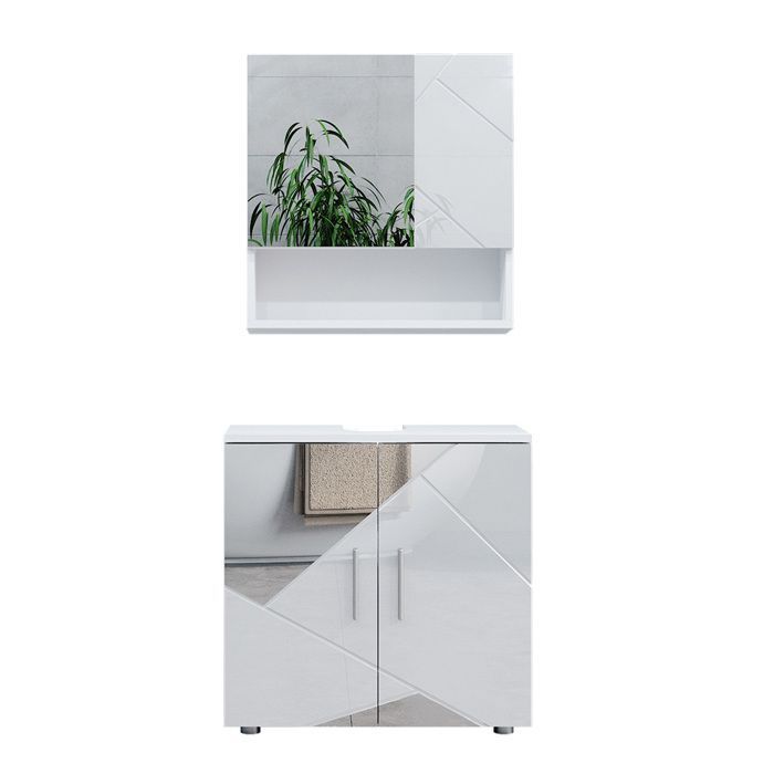 Conjunto de muebles de baño Irma de 2 piezas, mueble bajo de 60 cm, blanco brillante con inserciones Vicco 39661