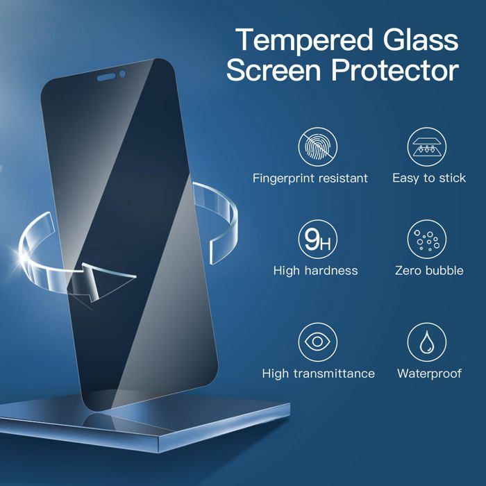 Lot de 3, Verre Trempé Anti-Espion pour iPhone 12, iPhone 12 Pro (6,1 Pouces), Angle de Confidentialité 28 Degrés