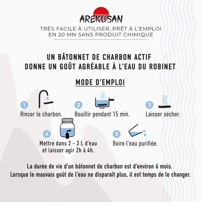 Arekusan Kishu Binchotan 3 Gros Charbon actif purificateur grand volume eau authentique de Wakayama au Japon Filtre l'eau du robinet