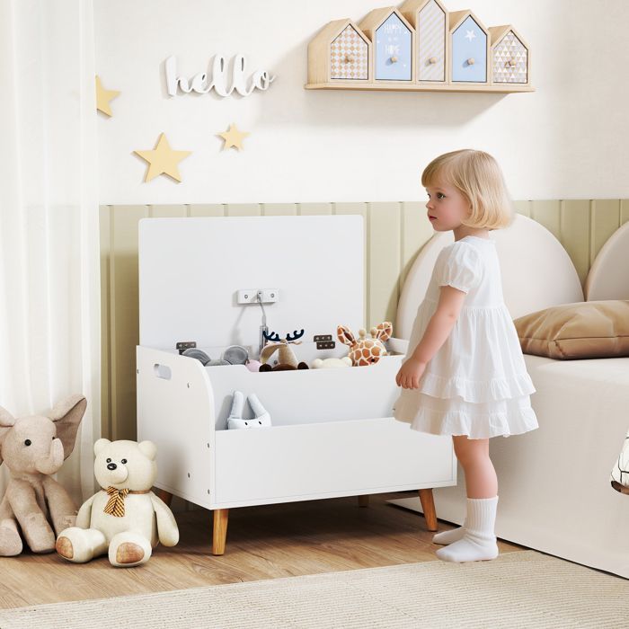 Coffre à jouet enfant - AIYAPLAY - couvercle rabattable et compartiment ouvert - MDF - 60x40x43cm - blanc