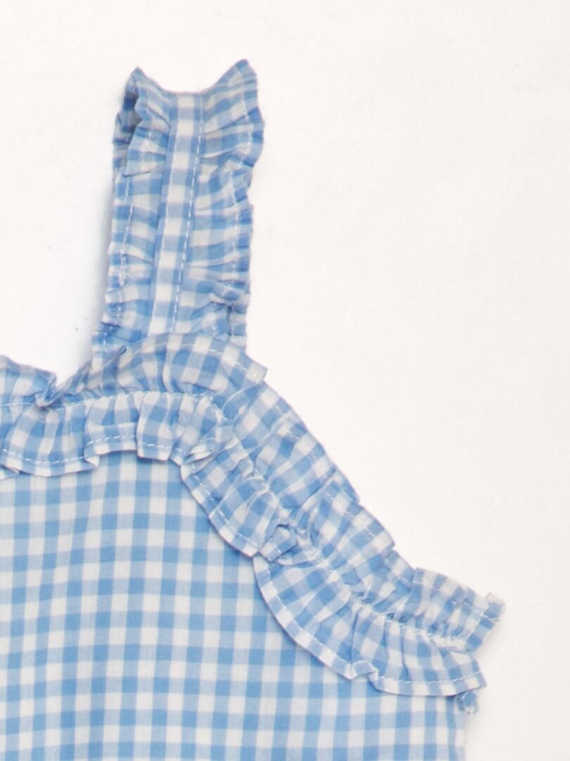 Kombinezon z bawełnianej woalu w kratkę gingham - NIEBIESKI