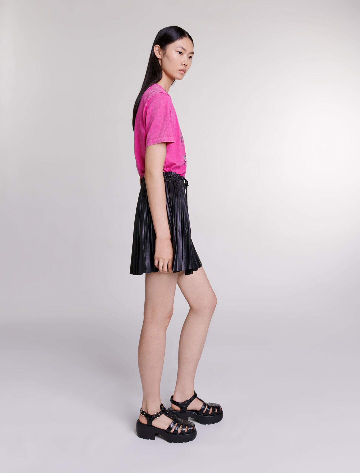 Tricou cu strasuri fuchsia - Roz