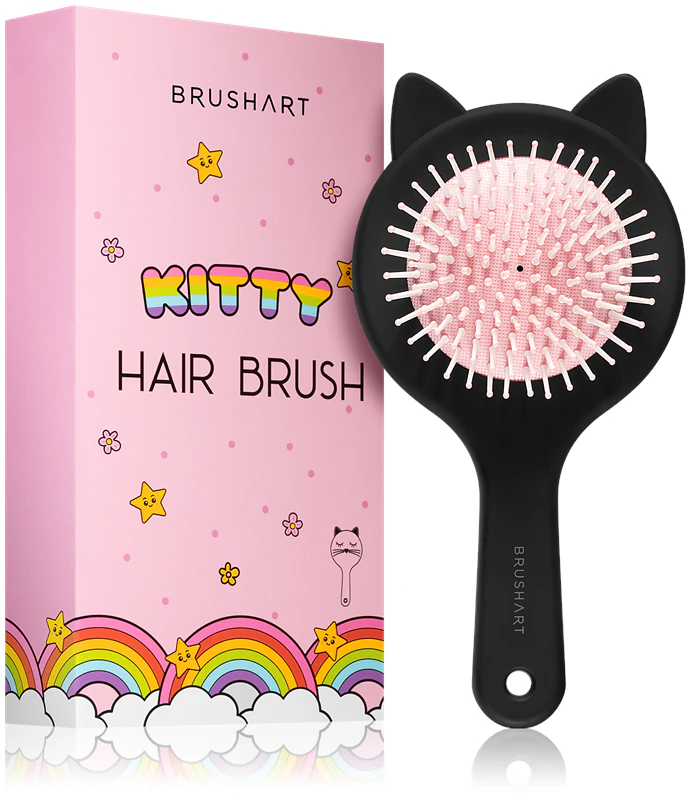 Escova de cabelo infantil BrushArt KIDS com estampa de gatinho.