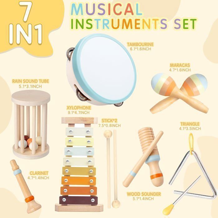 Strumenti musicali Montessori per neonati – Kit 8 in 1 per bambini da 1 a 3 anni, regalo di Natale e compleanno per bambini e bambine