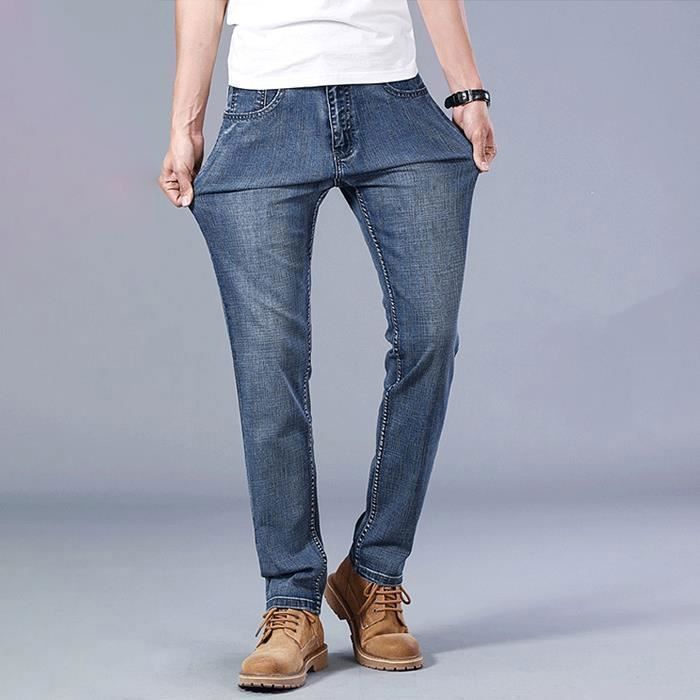 Pantalones vaqueros FUNMOON para hombre, pierna recta elástica, estilo casual de negocios, corte ajustado premium.
