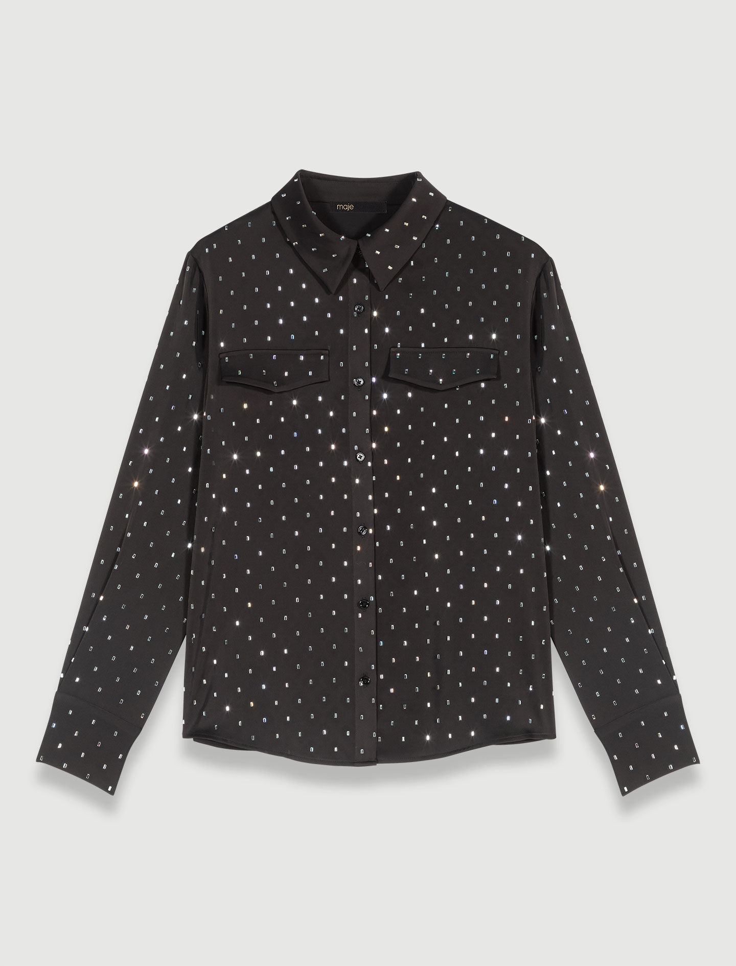 Satijnen blouse met strasssteentjes - Zwart