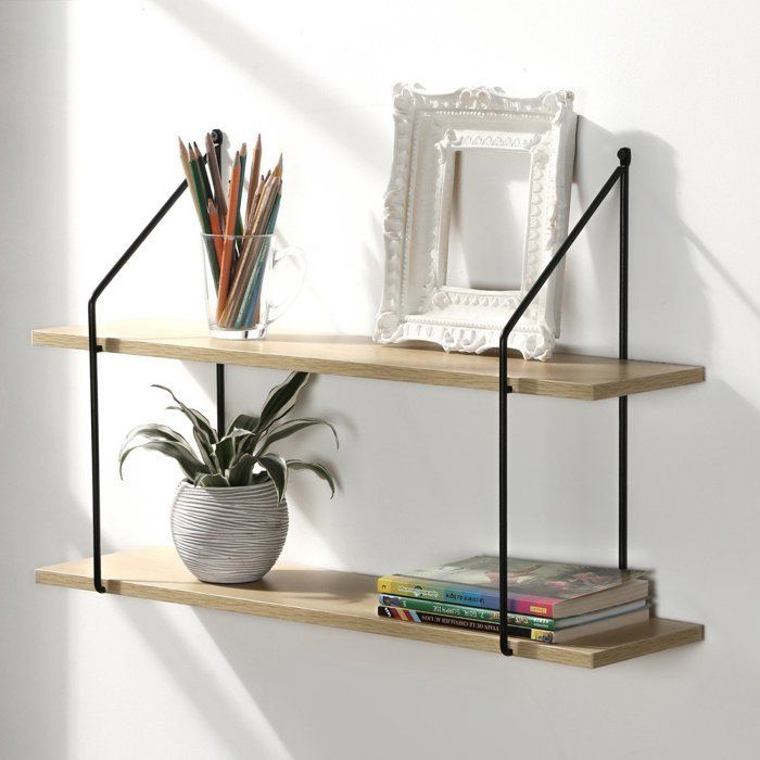 Étagère Murale 2 Niveaux décor Bois L60 cm - Bois - 60 cm X 15 cm X 40 cm - CALICOSY