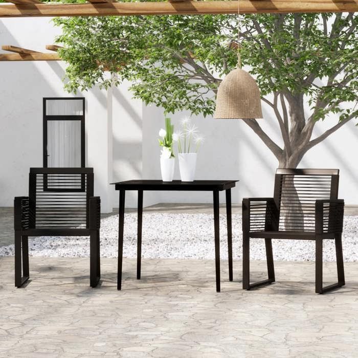 BURKE 3-delige tuinset - Zwart - Tafel 80x80x74 cm - Stoel 53x57x77 cm - PVC-rotan