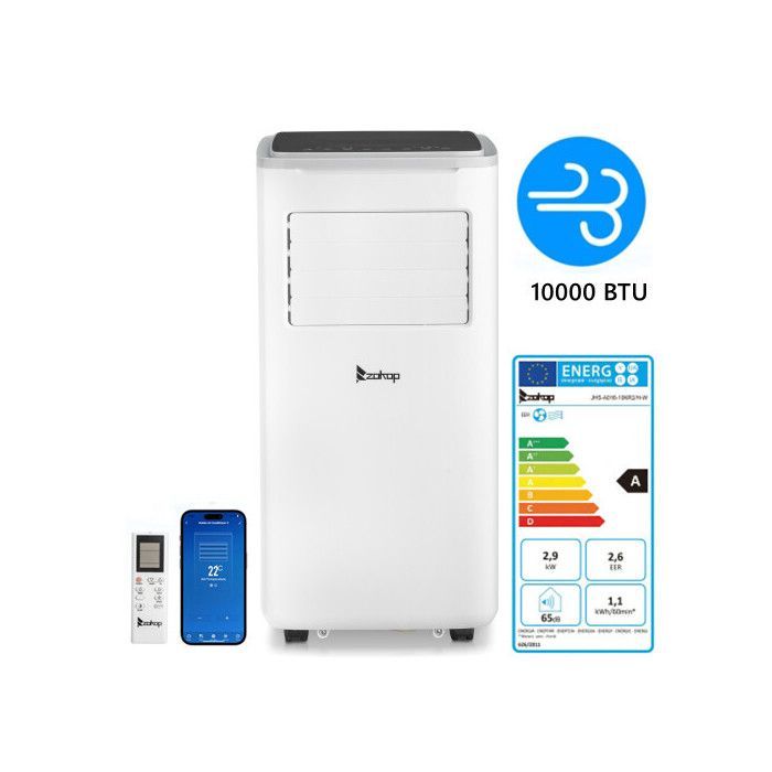 Condizionatore d'aria portatile silenzioso da 10000 BTU con Wi-Fi e telecomando - Timer 24 ore - Bianco
