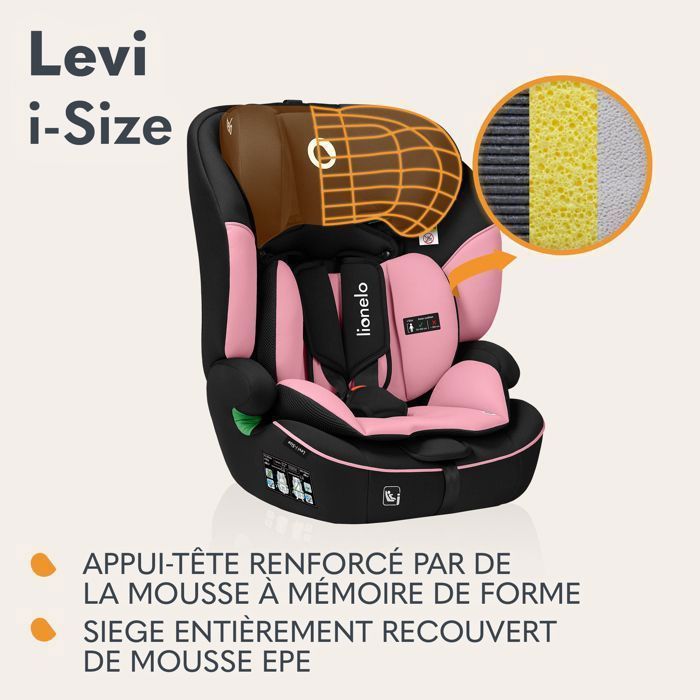 Seggiolino auto convertibile LIONELO Levi i-Size - Rosa - 76-150 cm - Gruppo 1/2/3