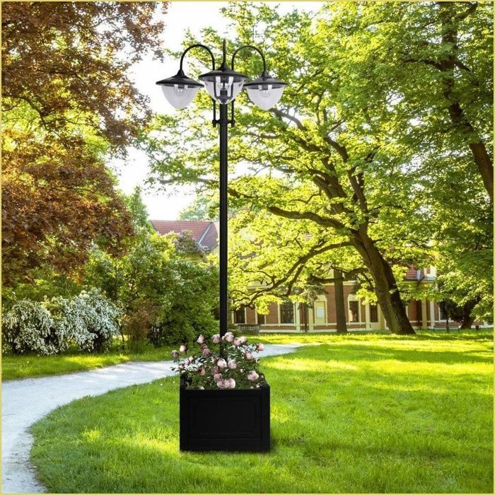 Set of 3 Outsunny Solar Lanterns - Rustic Garden Floor Lamp for Flower Pots IP44 Black
