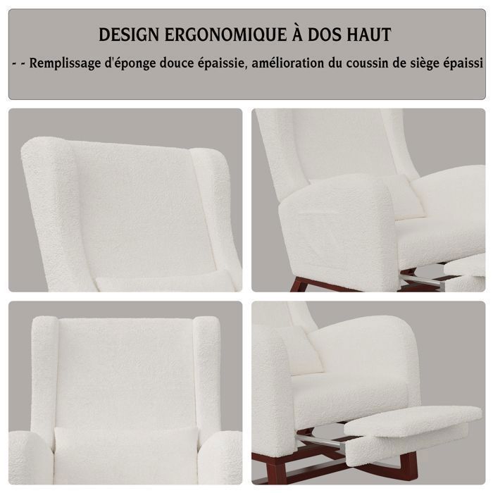 Sedia a dondolo - SOMUBI - Lana d'agnello - Legno massello - Stile scandinavo - Bianca