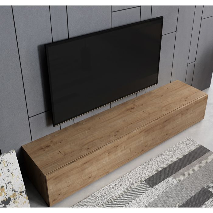 TV-Möbel mit Füßen fürs Wohnzimmer | 1 Tür mit 3 Fächern | Eichenfarbe | B 180 x T 40 x H 32 cm | Modell Aitana M2